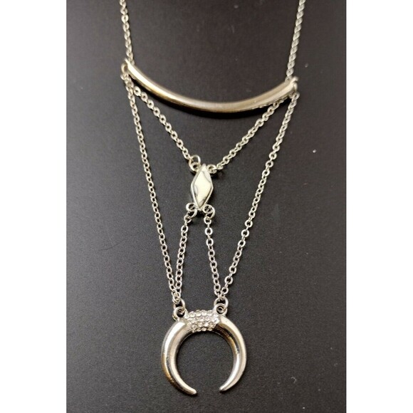 Crescent Moon Necklace Howlite Stone Rhinestones Silver Tone Gothic Boho - Picture 5 of 7